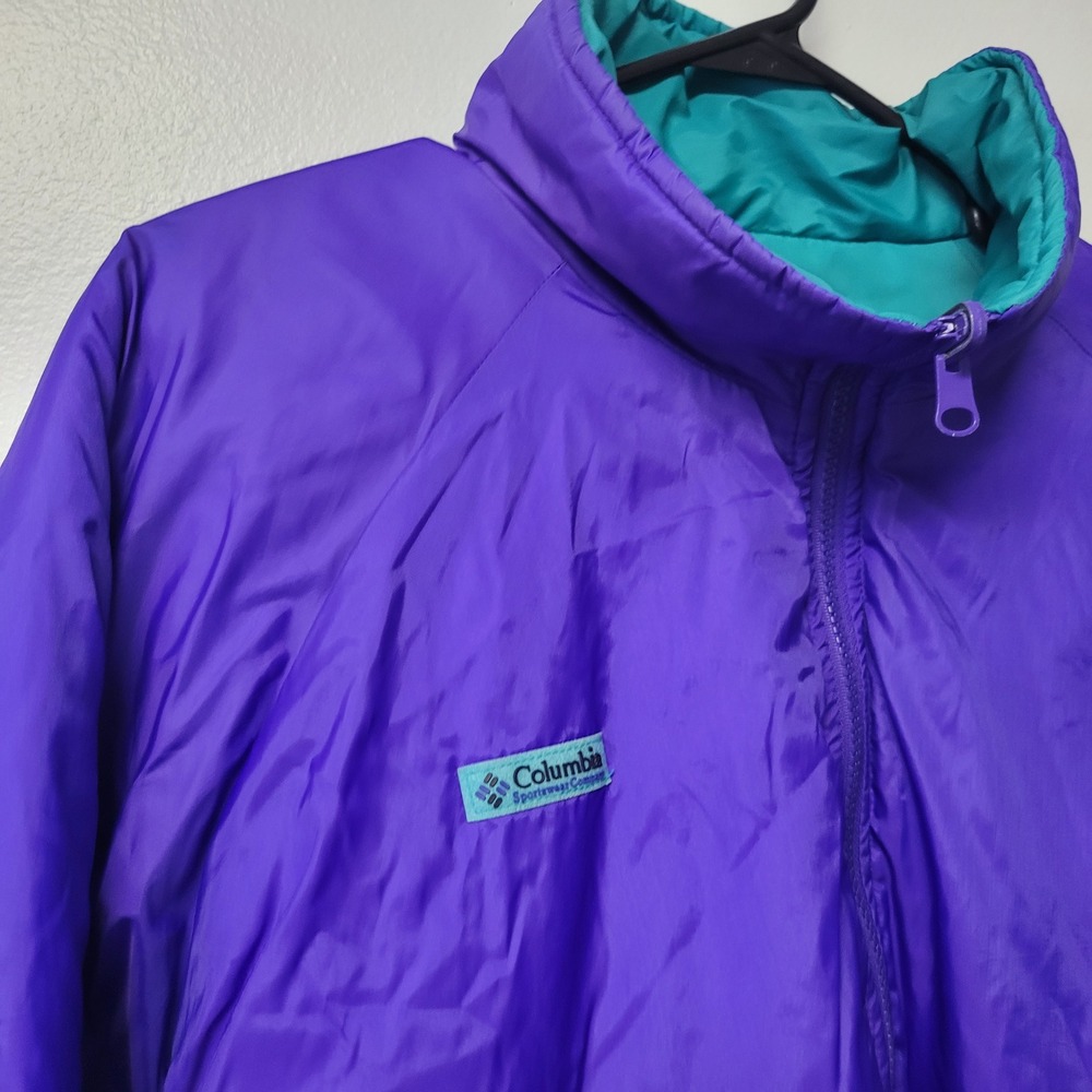 Columbia Vintage Reversible Jacket Mens Large Teal Purple Radial Sleeve Vintage - Picture 7 of 13